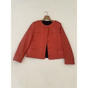 VTG Mallory Sz 8 70s Leather‎ Red Orange Jacket Coat Long Sleeve Lined Excellent